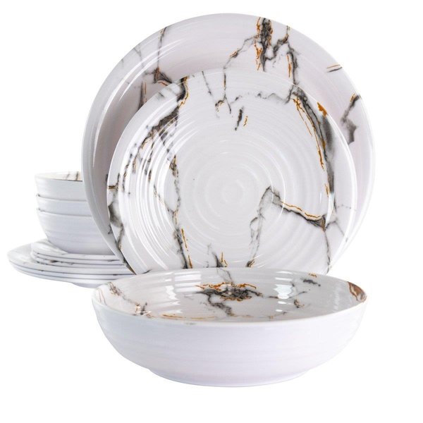 Fastfood 12 Piece Fine Sculpture Lightweight Melamine Dinnerware Set; White FA1813494